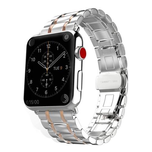 Exclusiva correa de lujo Apple metálica con incrustaciones de colores - ENGLA Chile ® Silver rose gold / 42mm